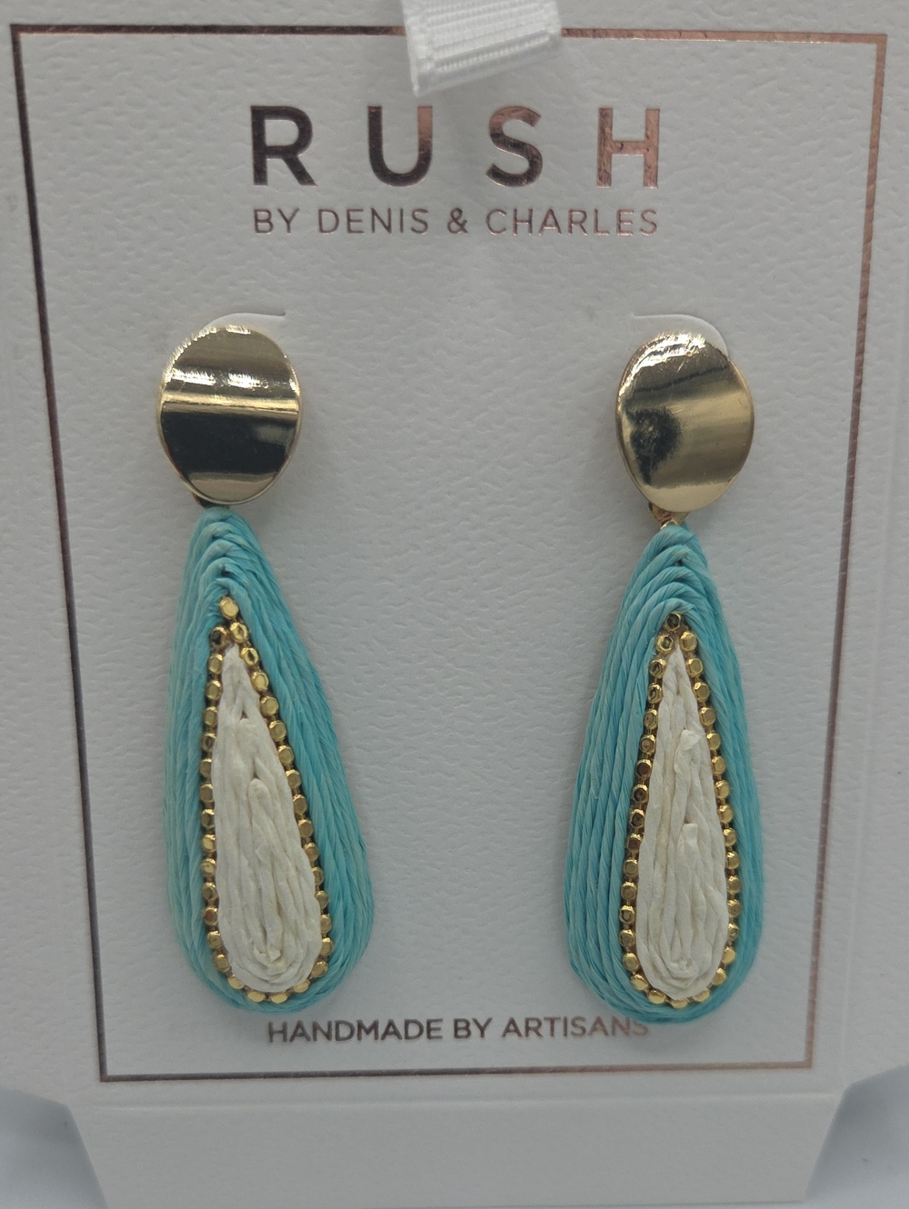 5 for $25! RUSH by Denis & Charles Teal and White Handmade Teardrop Earrings